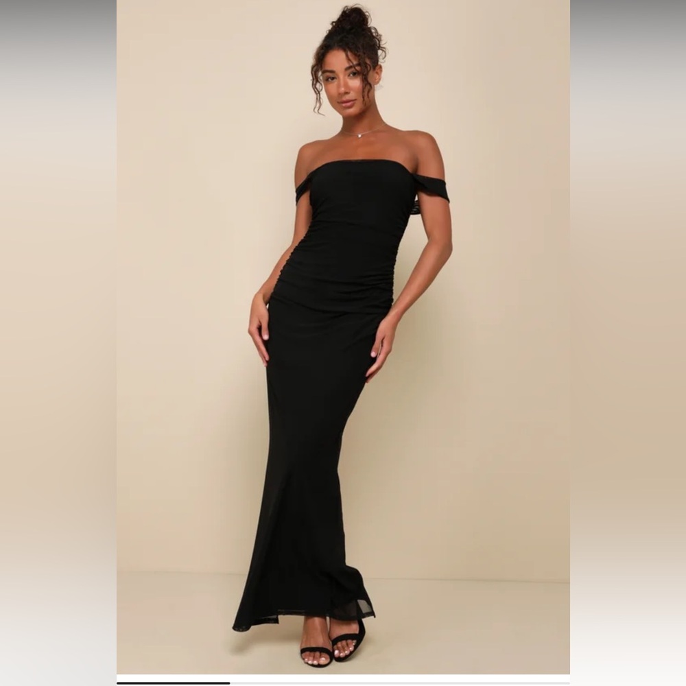 Lulus Amazing Presence Black Mesh Ruched Column Maxi Dress